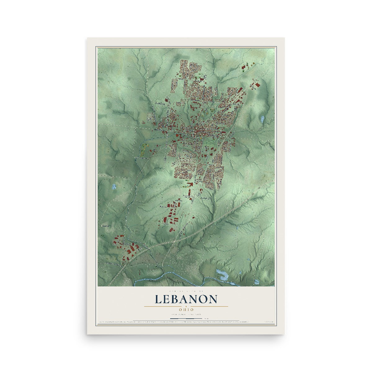 Map of Lebanon, Ohio, 12 x 18 inch unframed archival matte print