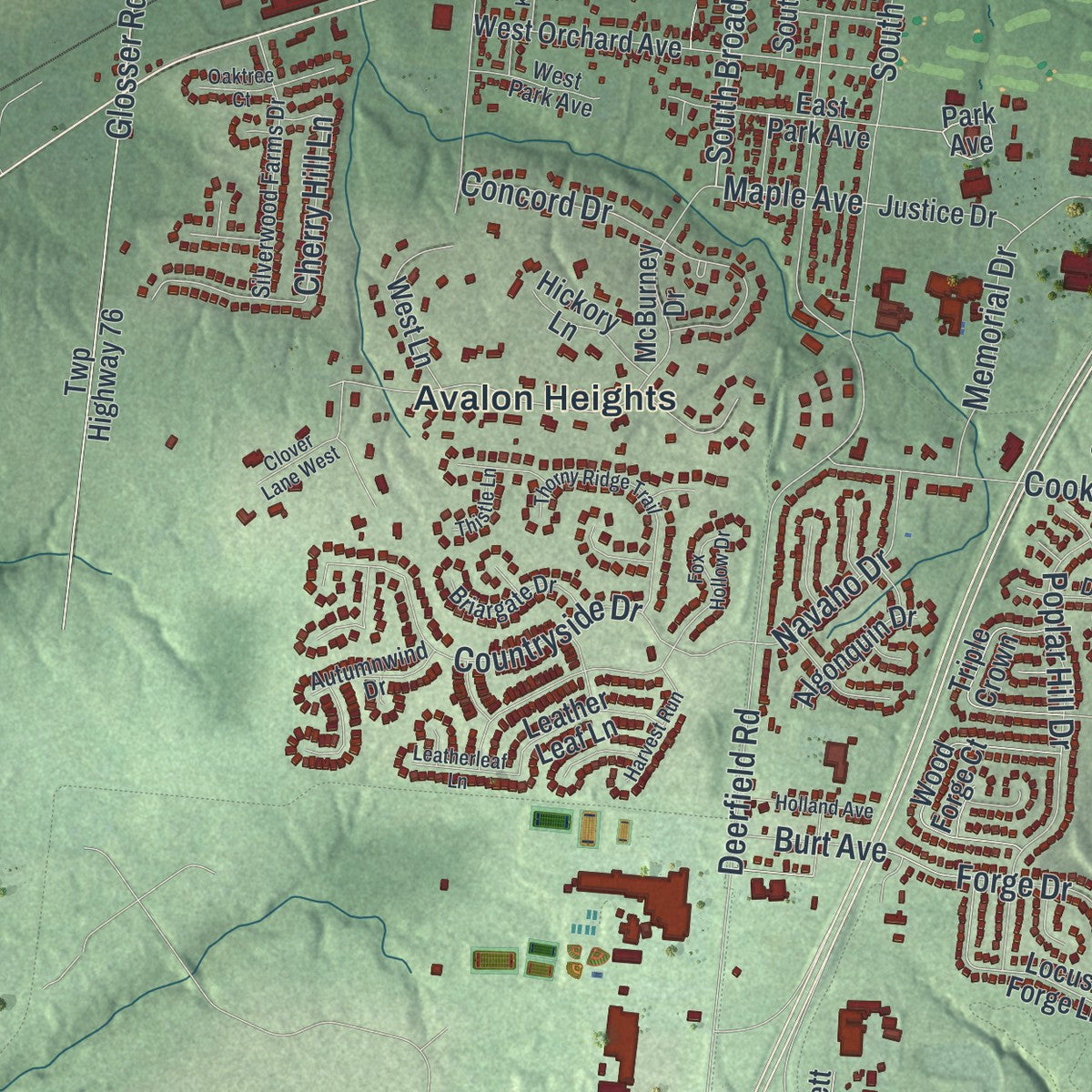 Second close-up of the map of Lebanon, Ohio print showing more streets and buildings