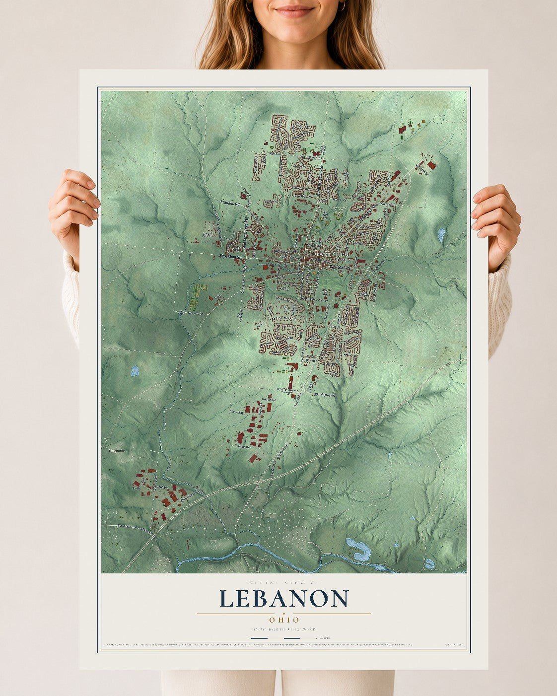 Map of Lebanon, Ohio, 24 x 36 inch unframed archival matte print