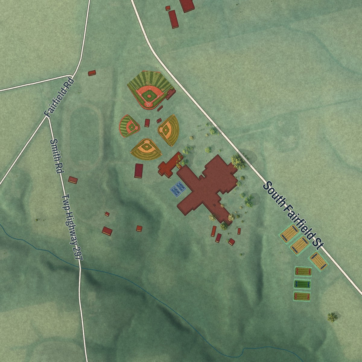 Second close-up of the map of Leesburg, Ohio print showing more streets and buildings