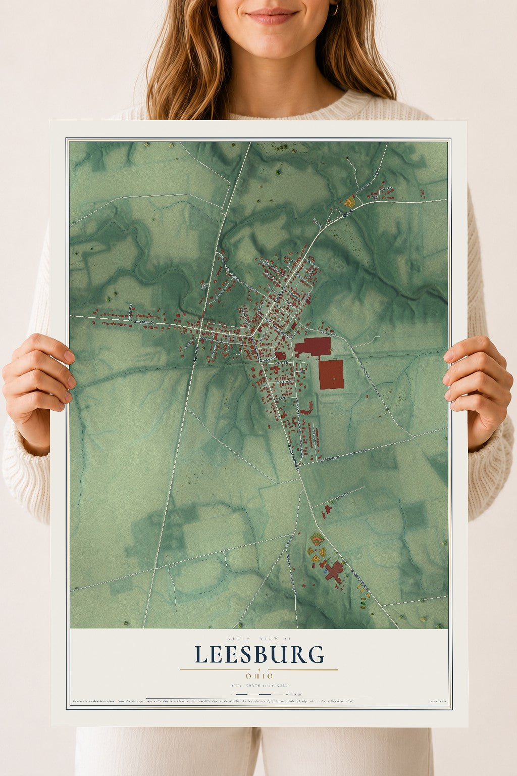 Map of Leesburg, Ohio, 18 x 24 inch unframed archival matte print
