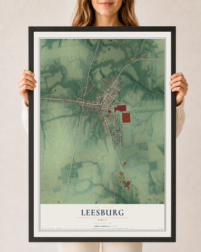 Map of Leesburg, Ohio, 24 x 36 inch print in a black wood frame