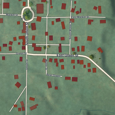 Close-up of the map of Leesville, Ohio print showing street and building detail