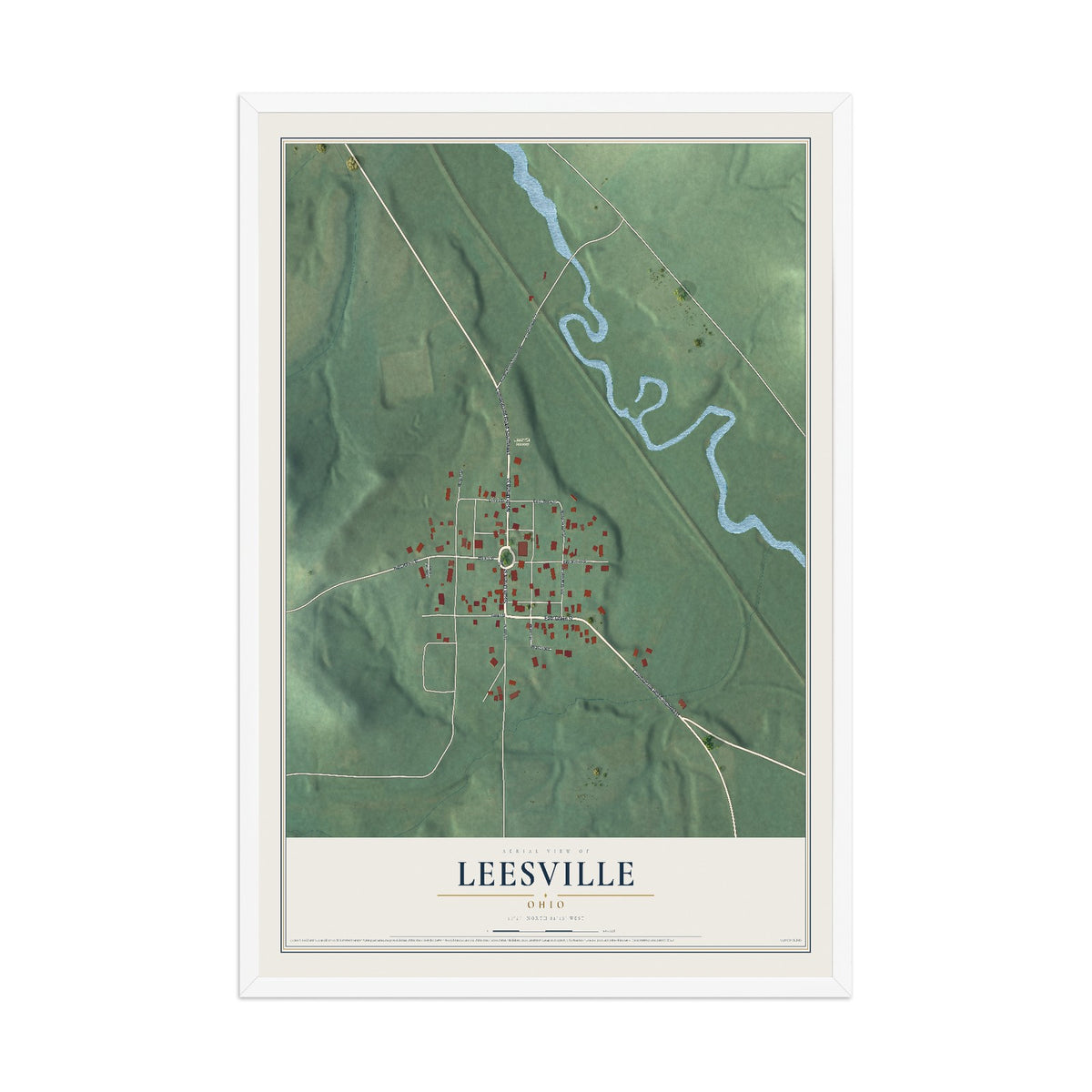 Map of Leesville, Ohio, 12 x 18 inch print in a white wood frame