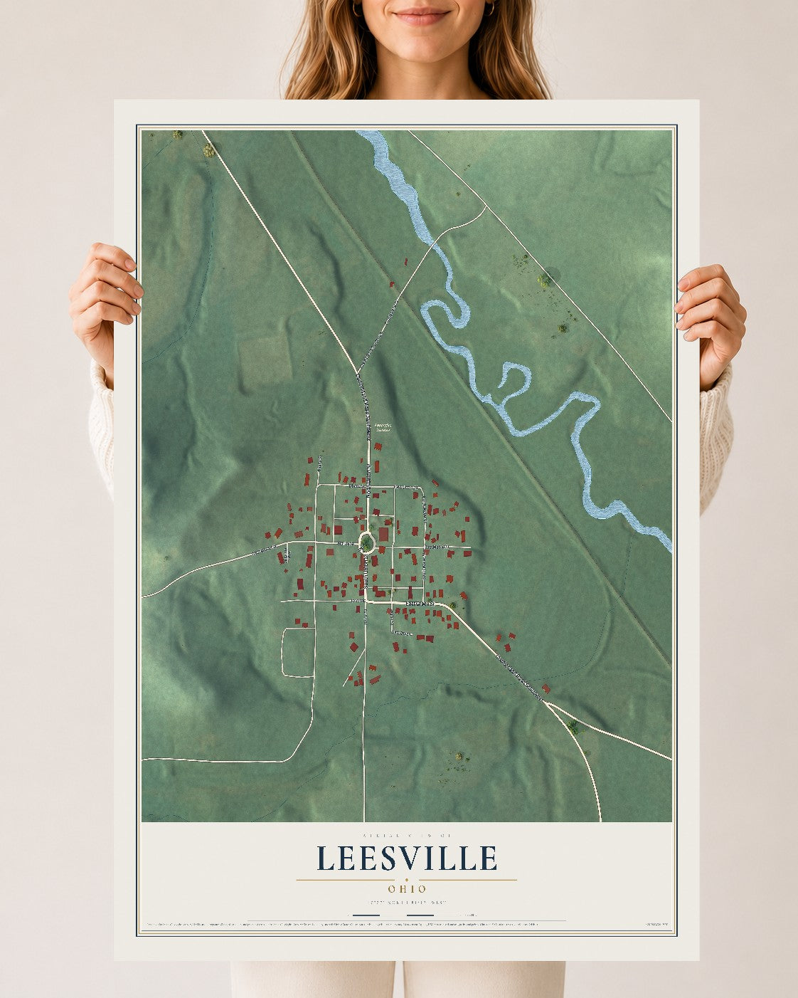 Map of Leesville, Ohio, 24 x 36 inch unframed archival matte print