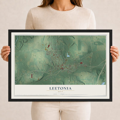 Map of Leetonia, Ohio, 12 x 18 inch print in a black wood frame