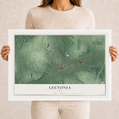 Map of Leetonia, Ohio, 12 x 18 inch print in a white wood frame