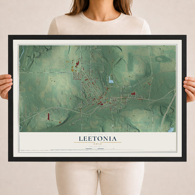 Map of Leetonia, Ohio, 18 x 24 inch print in a black wood frame