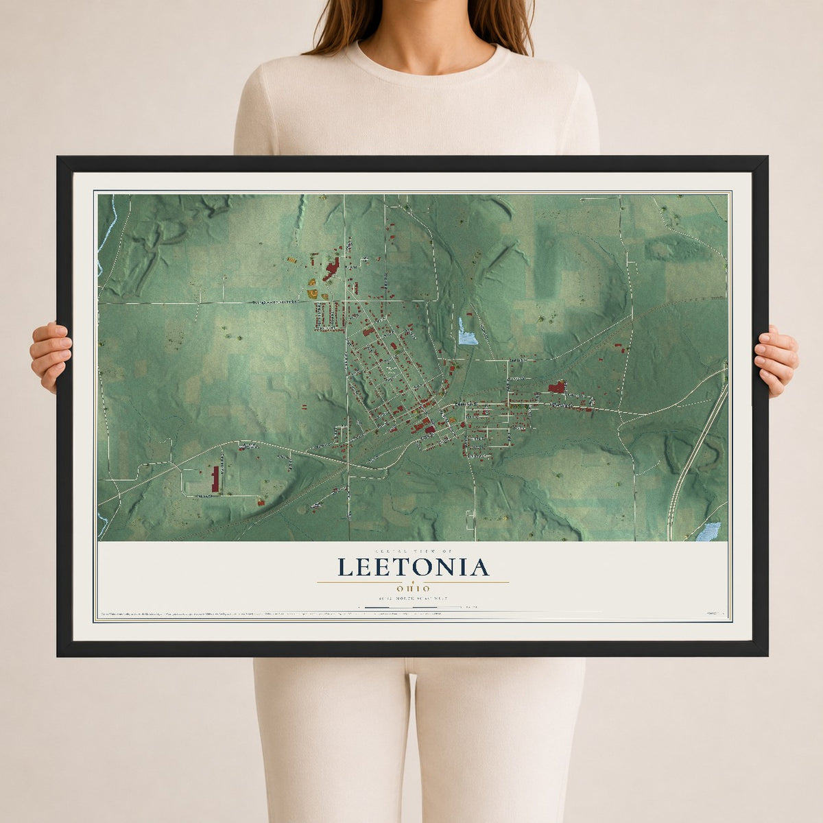 Map of Leetonia, Ohio, 24 x 36 inch print in a black wood frame