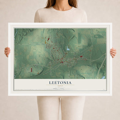 Map of Leetonia, Ohio, 24 x 36 inch print in a white wood frame