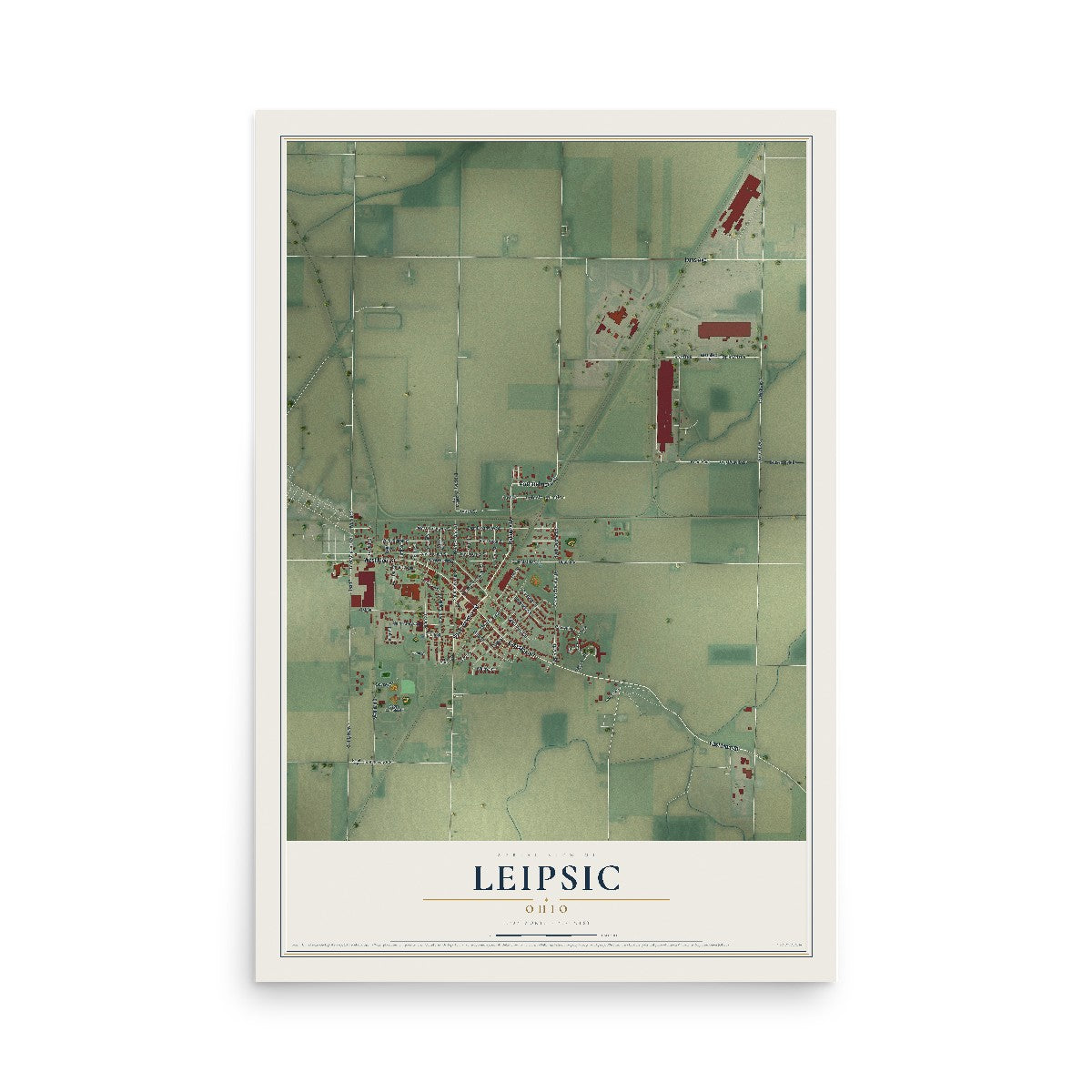 Map of Leipsic, Ohio, 12 x 18 inch unframed archival matte print