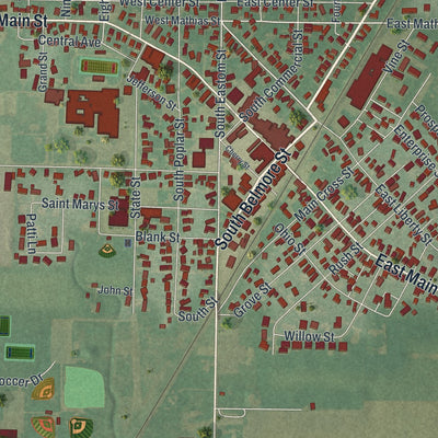Close-up of the map of Leipsic, Ohio print showing street and building detail