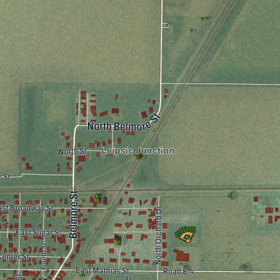 Second close-up of the map of Leipsic, Ohio print showing more streets and buildings