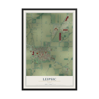 Map of Leipsic, Ohio, 12 x 18 inch print in a black wood frame