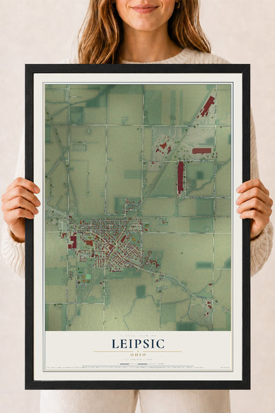 Map of Leipsic, Ohio, 18 x 24 inch print in a black wood frame