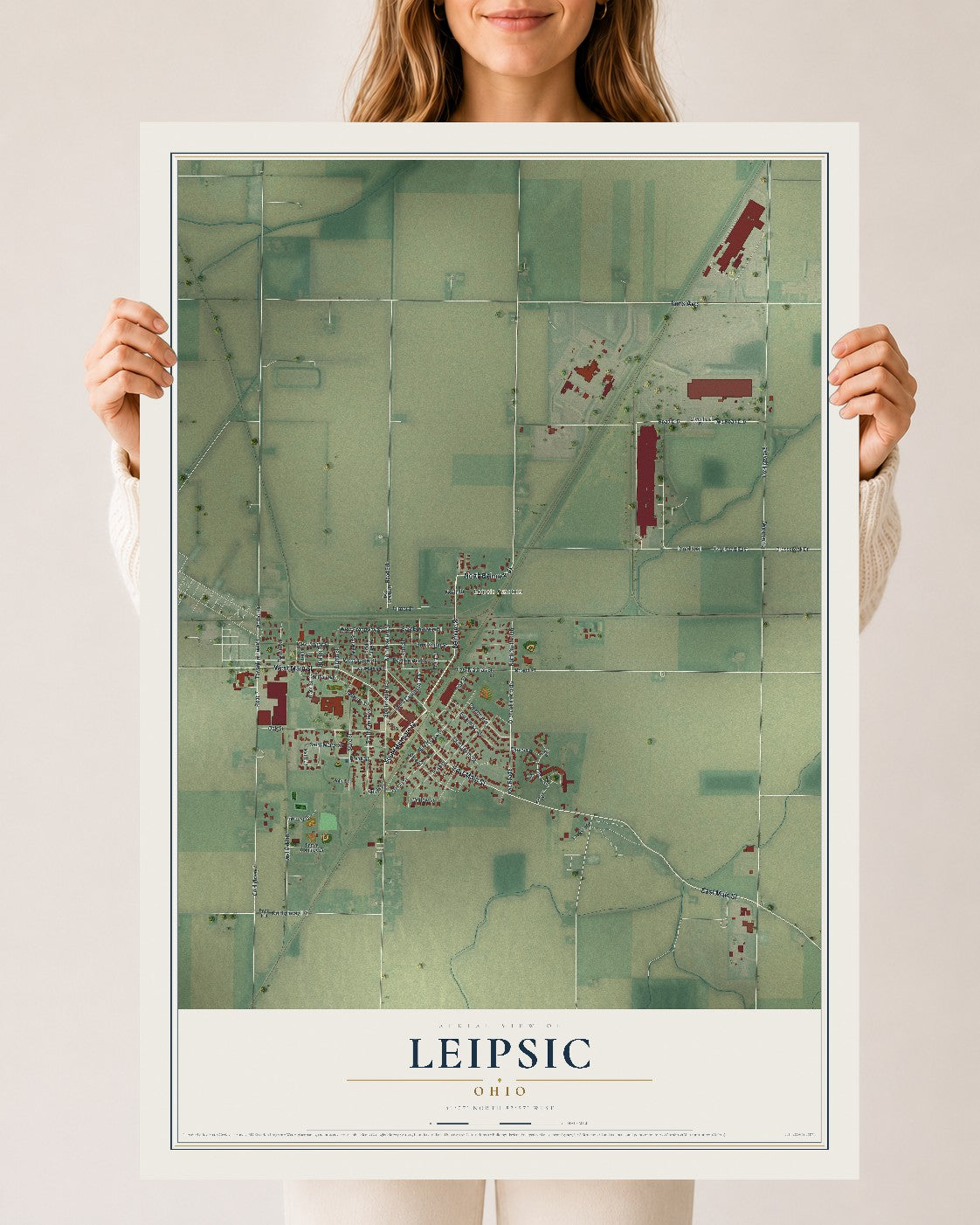 Map of Leipsic, Ohio, 24 x 36 inch unframed archival matte print