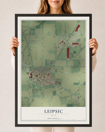 Map of Leipsic, Ohio, 24 x 36 inch print in a black wood frame