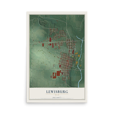 Map of Lewisburg, Ohio, 12 x 18 inch unframed archival matte print
