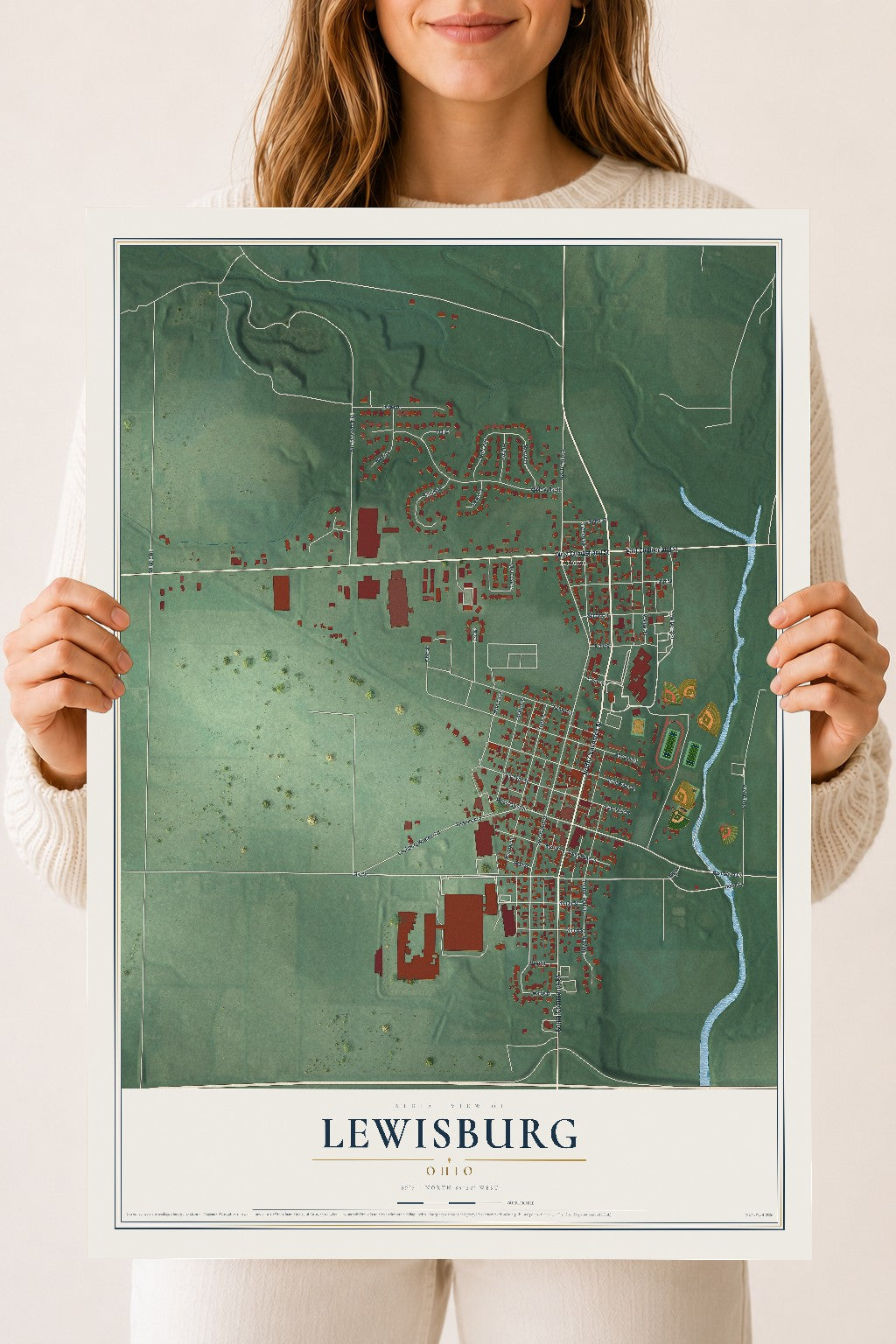 Map of Lewisburg, Ohio, 18 x 24 inch unframed archival matte print