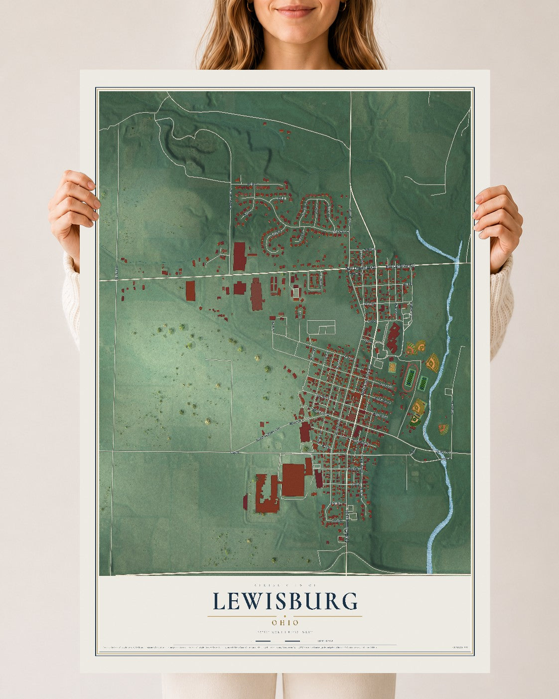 Map of Lewisburg, Ohio, 24 x 36 inch unframed archival matte print
