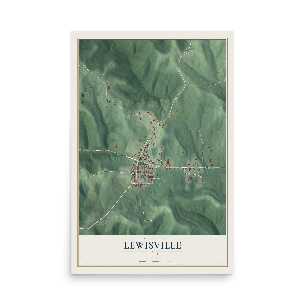 Map of Lewisville, Ohio, 12 x 18 inch unframed archival matte print