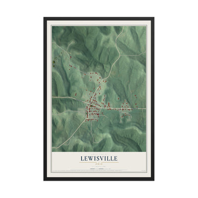 Map of Lewisville, Ohio, 12 x 18 inch print in a black wood frame