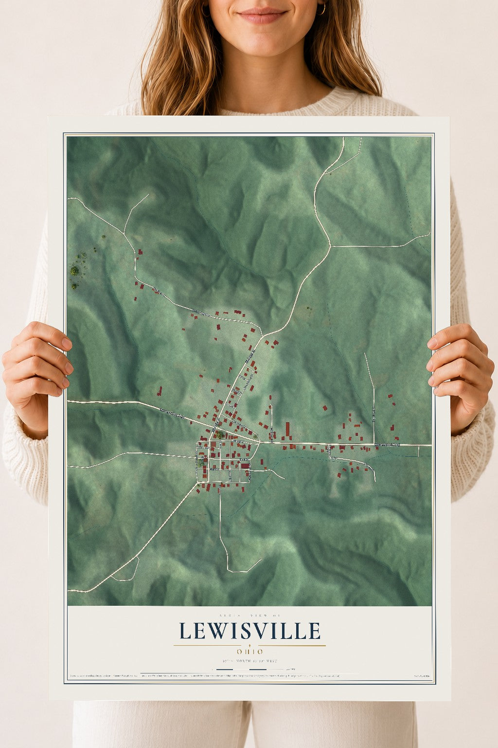 Map of Lewisville, Ohio, 18 x 24 inch unframed archival matte print