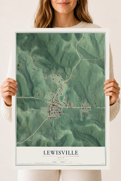Map of Lewisville, Ohio, 18 x 24 inch unframed archival matte print