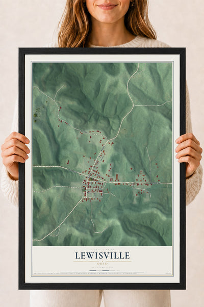 Map of Lewisville, Ohio, 18 x 24 inch print in a black wood frame