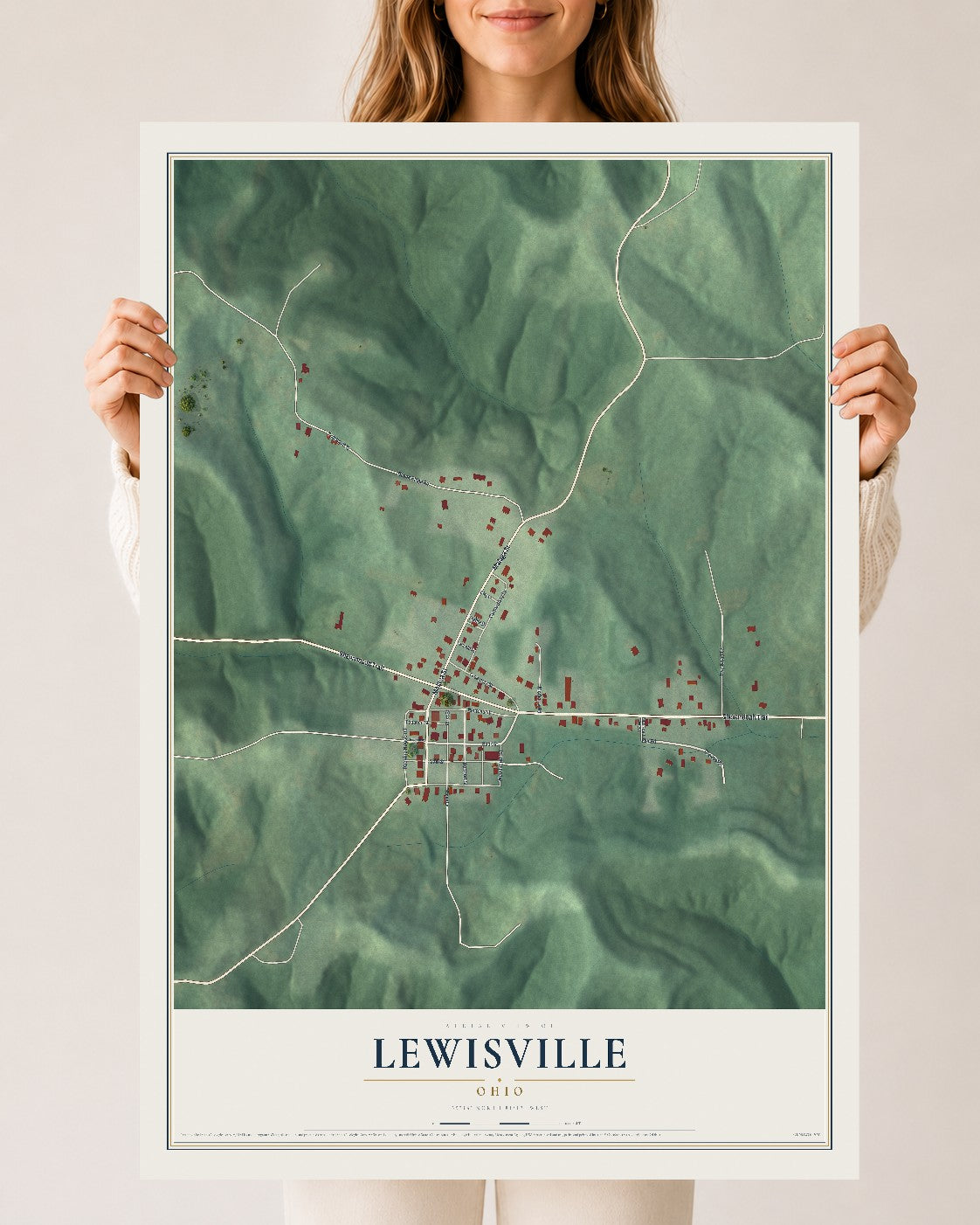 Map of Lewisville, Ohio, 24 x 36 inch unframed archival matte print