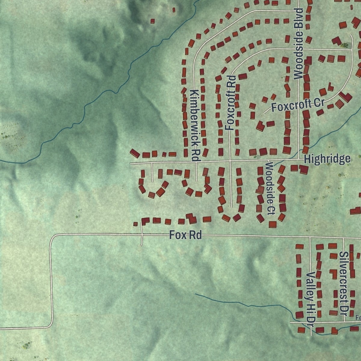 Second close-up of the map of Lexington, Ohio print showing more streets and buildings