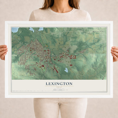Map of Lexington, Ohio, 18 x 24 inch print in a white wood frame