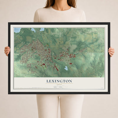 Map of Lexington, Ohio, 24 x 36 inch print in a black wood frame