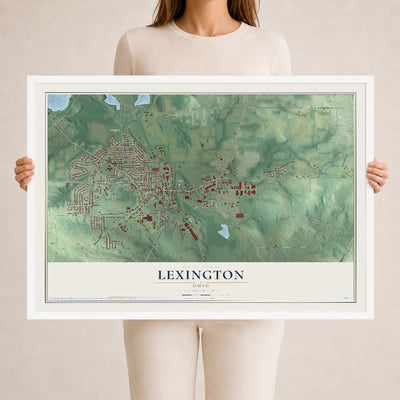 Map of Lexington, Ohio, 24 x 36 inch print in a white wood frame