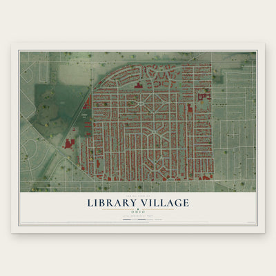 Library Village, Ohio map print, the full design