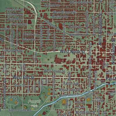 Close-up of the map of Lima, Ohio print showing street and building detail