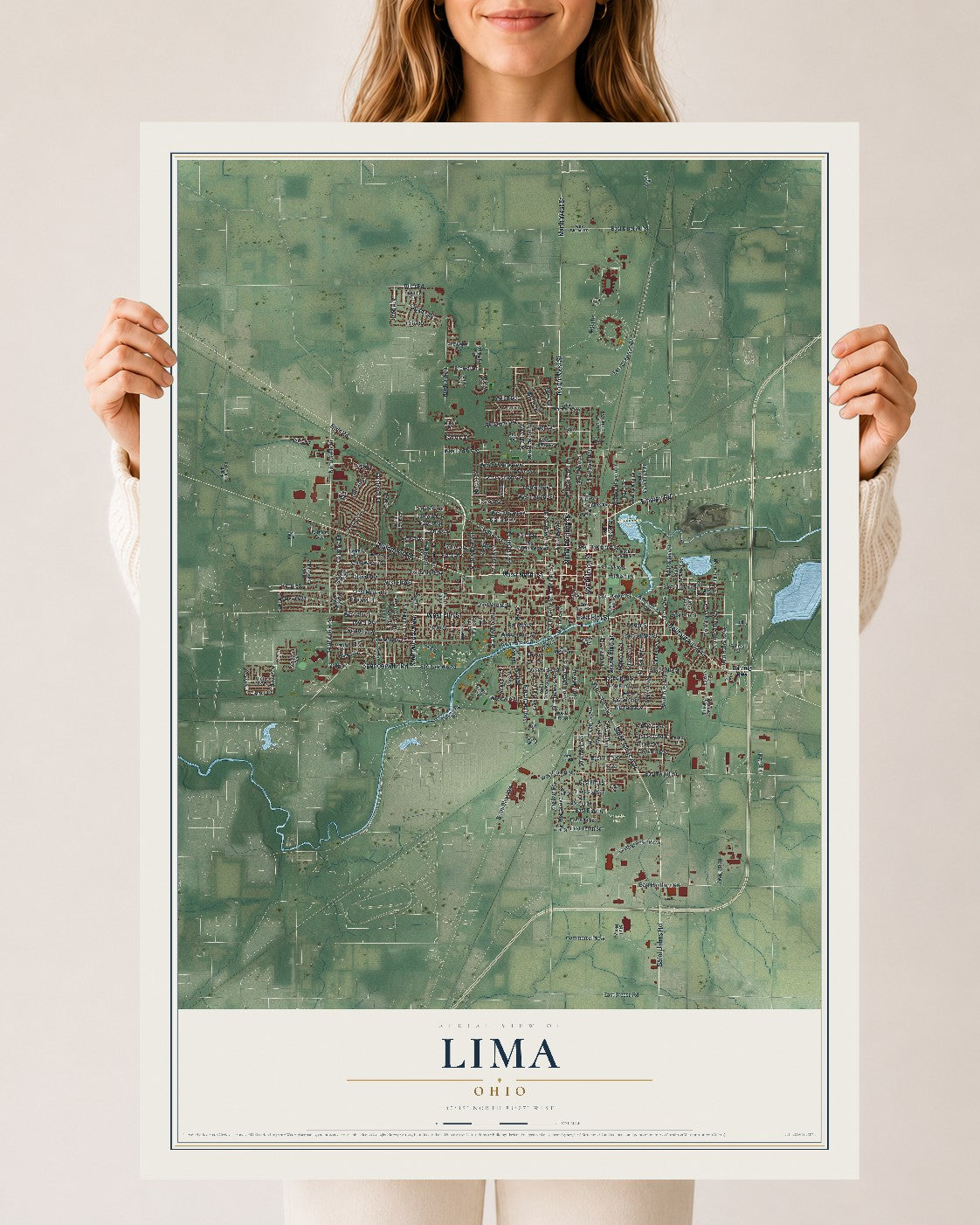 Map of Lima, Ohio, 24 x 36 inch unframed archival matte print
