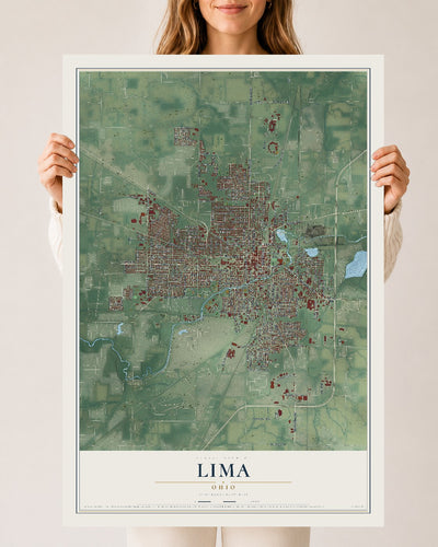 Map of Lima, Ohio, 24 x 36 inch unframed archival matte print