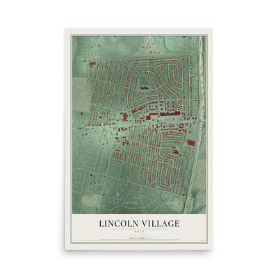Map of Lincoln Village, Ohio, 12 x 18 inch unframed archival matte print