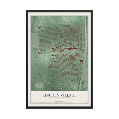 Map of Lincoln Village, Ohio, 12 x 18 inch print in a black wood frame