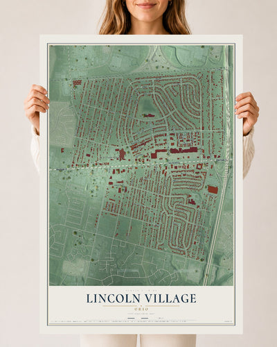 Map of Lincoln Village, Ohio, 24 x 36 inch unframed archival matte print