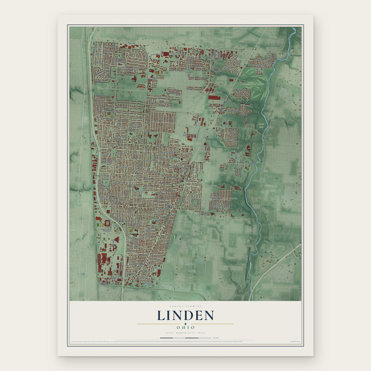 Linden, Ohio map print, the full design