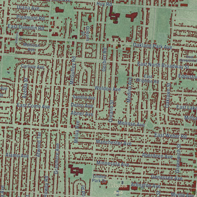 Close-up of the map of Linden, Ohio print showing street and building detail