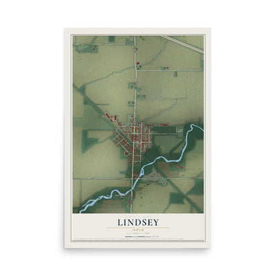 Map of Lindsey, Ohio, 12 x 18 inch unframed archival matte print