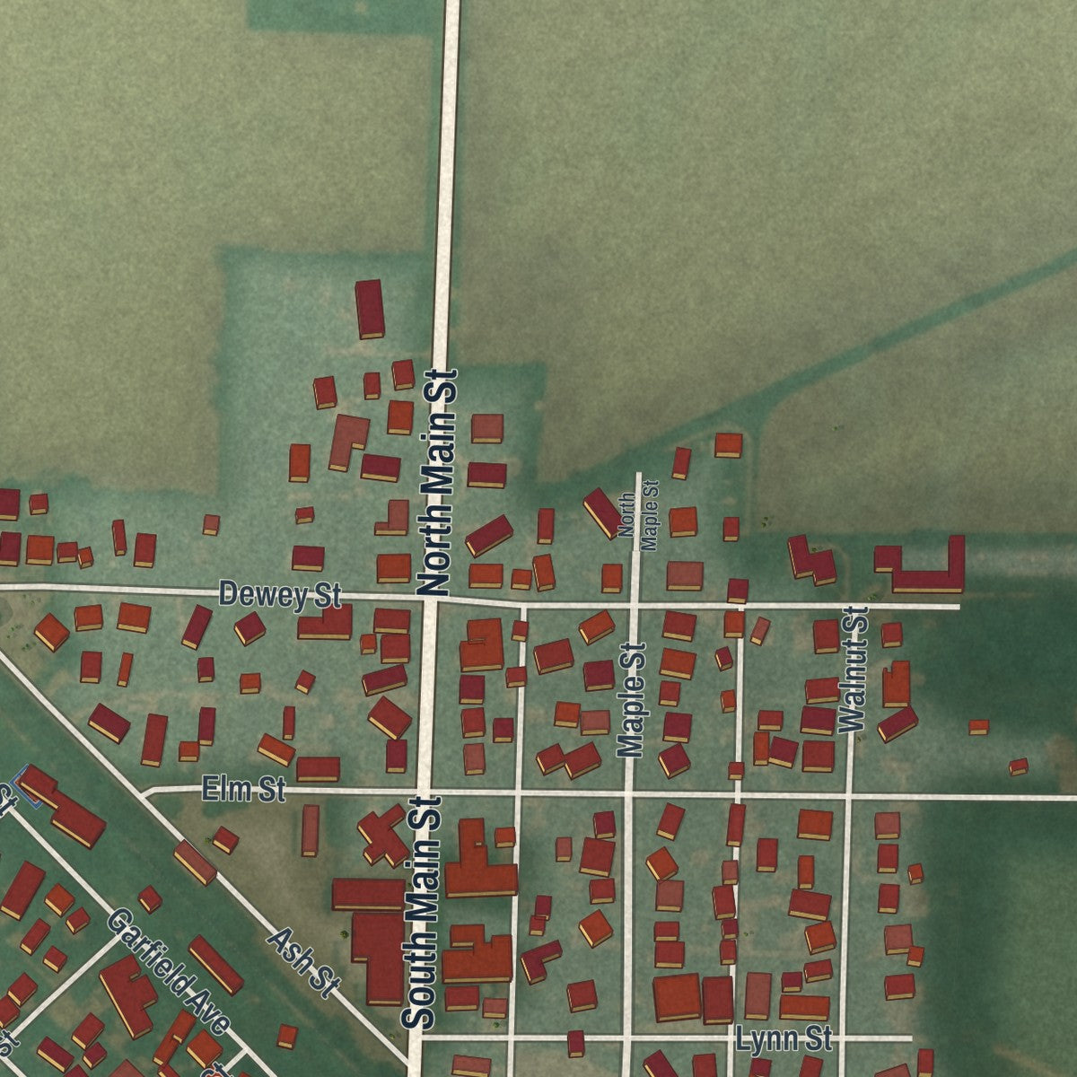 Close-up of the map of Lindsey, Ohio print showing street and building detail