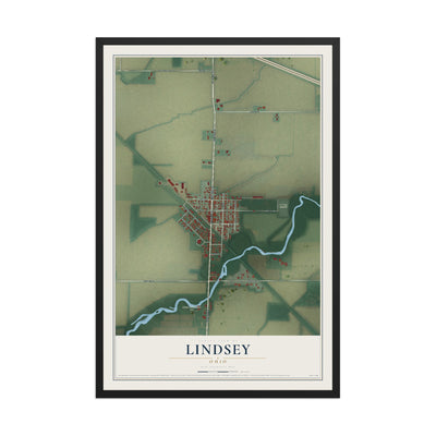 Map of Lindsey, Ohio, 12 x 18 inch print in a black wood frame