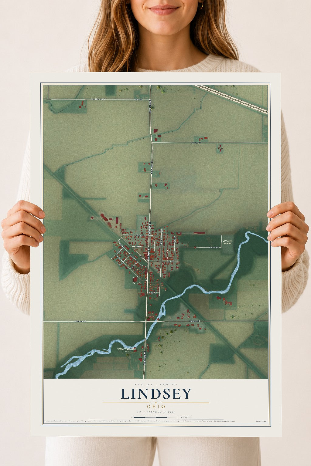 Map of Lindsey, Ohio, 18 x 24 inch unframed archival matte print