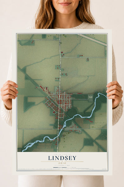 Map of Lindsey, Ohio, 18 x 24 inch unframed archival matte print