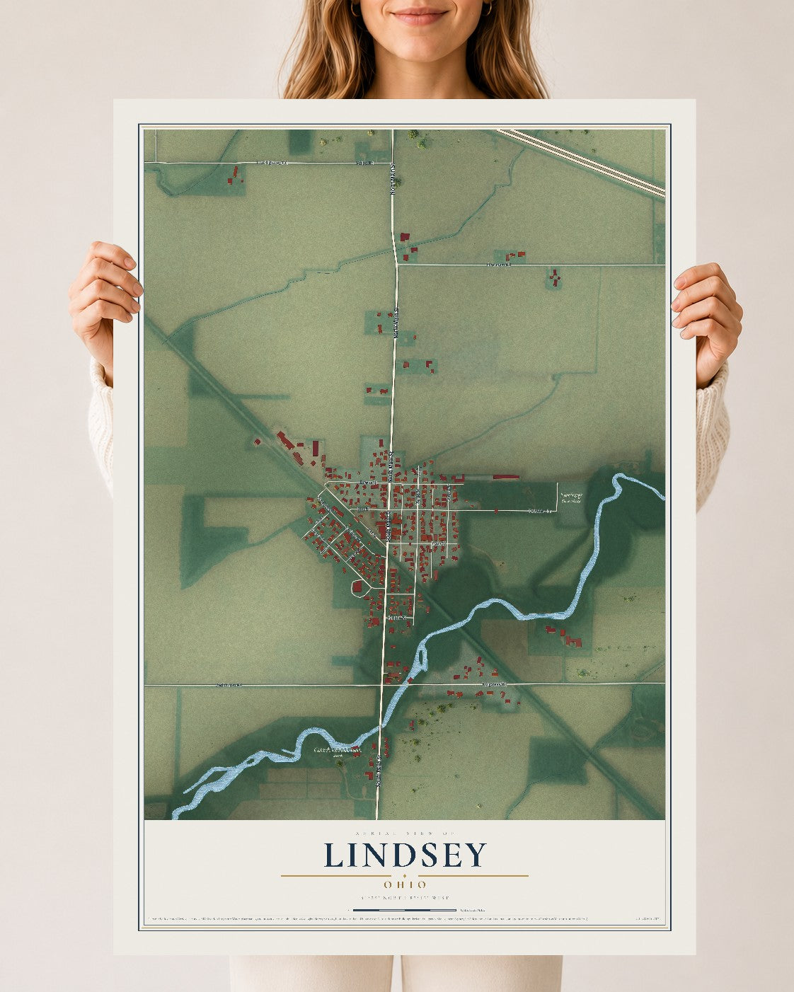 Map of Lindsey, Ohio, 24 x 36 inch unframed archival matte print