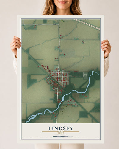 Map of Lindsey, Ohio, 24 x 36 inch unframed archival matte print
